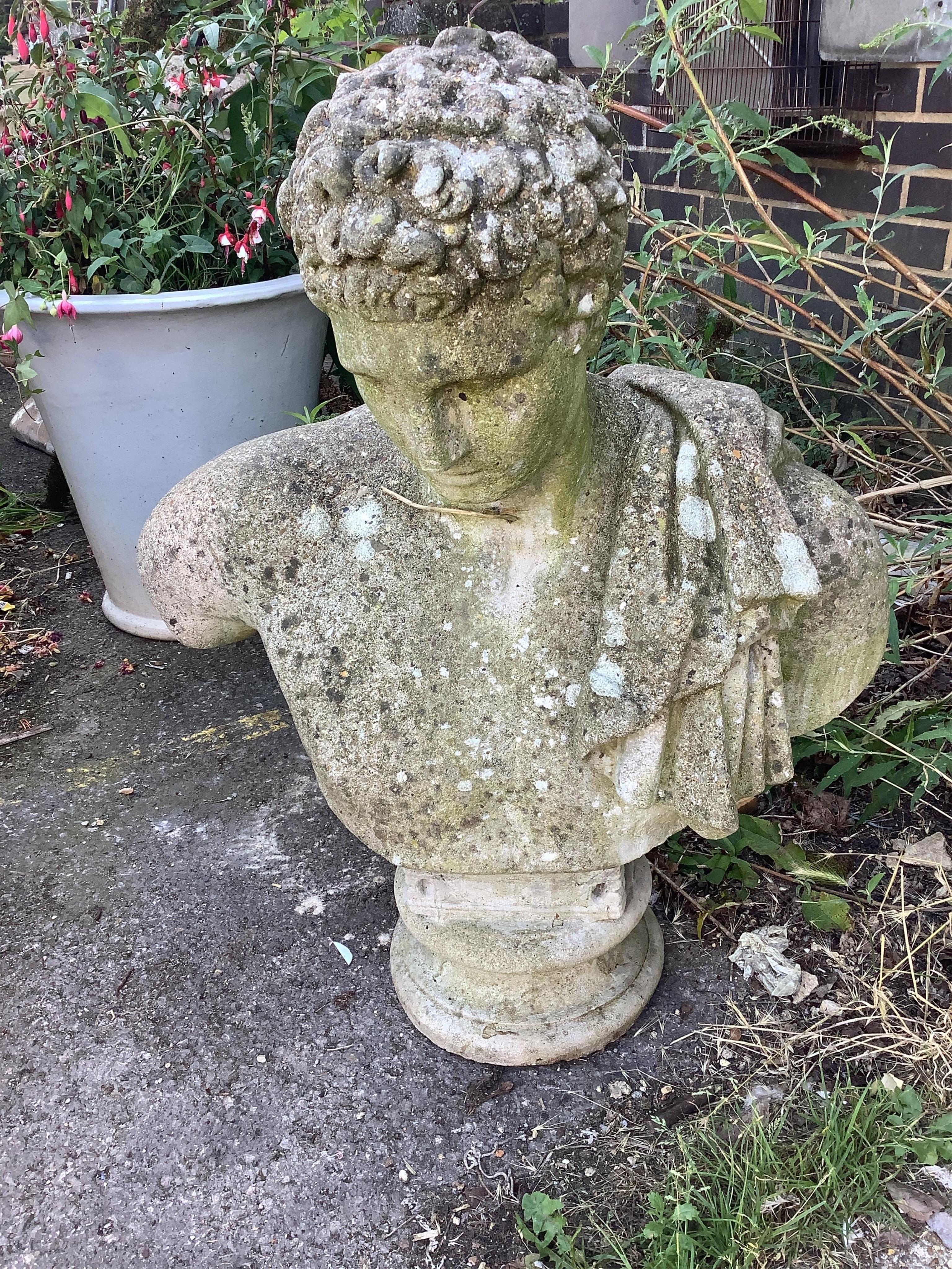 A reconstituted stone classical figure garden ornament, height 80cm. Condition - fair